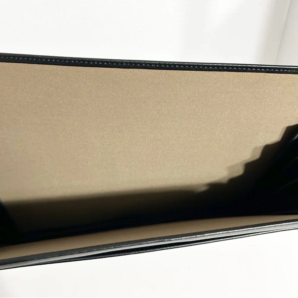 Levenger Black Leather Portfolio Sleeve Document Case Fabric Lined Expand Sides